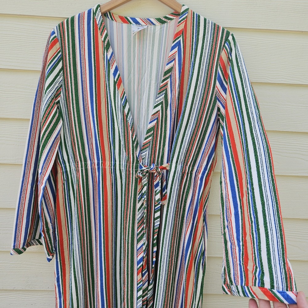 Vintage JCPenney Terry Cloth Bathrobe Rainbow Robe Striped Size Large 70s USA
